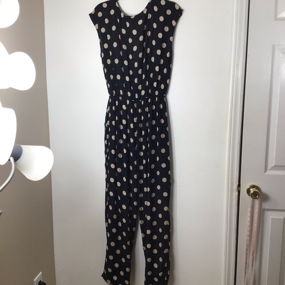 Anthropologie Corey Lynn Colter jumpsuit blue tan polka dot medium USA - Picture 7 of 9